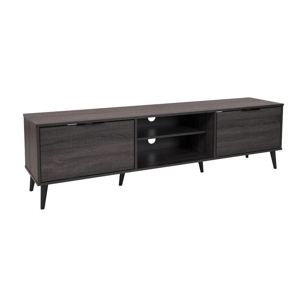 Meuble TV moderne CorLiving Cole avec rangement ouvert et fermé pour téléviseurs jusqu'à 85 pouces - Meuble TV pour salon, meuble TV élégant, centre de divertissement moderne avec rangement