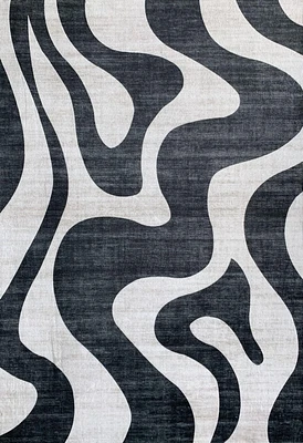 Tapis d'interieur a imprime zebre abstrait Rug Branch Eclipse, noir et blanc, minimaliste - Salon, chambre, salle a manger et bureau<br>