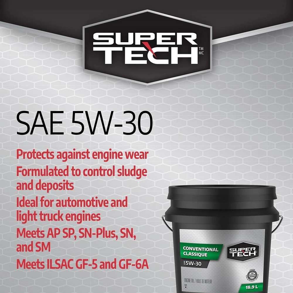 SuperTech Conventional SAE 5W-30 18.9L Pail, Protects against engine wear