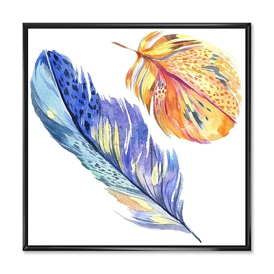 Designart Plume d'oiseau bleu coloré de l'aile ART MURAL À CADRE FLOTTÉ