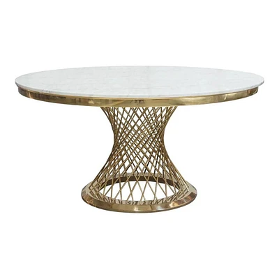 Table de salle à manger en marbre blanc de la collection Heavenly avec base au fini doré