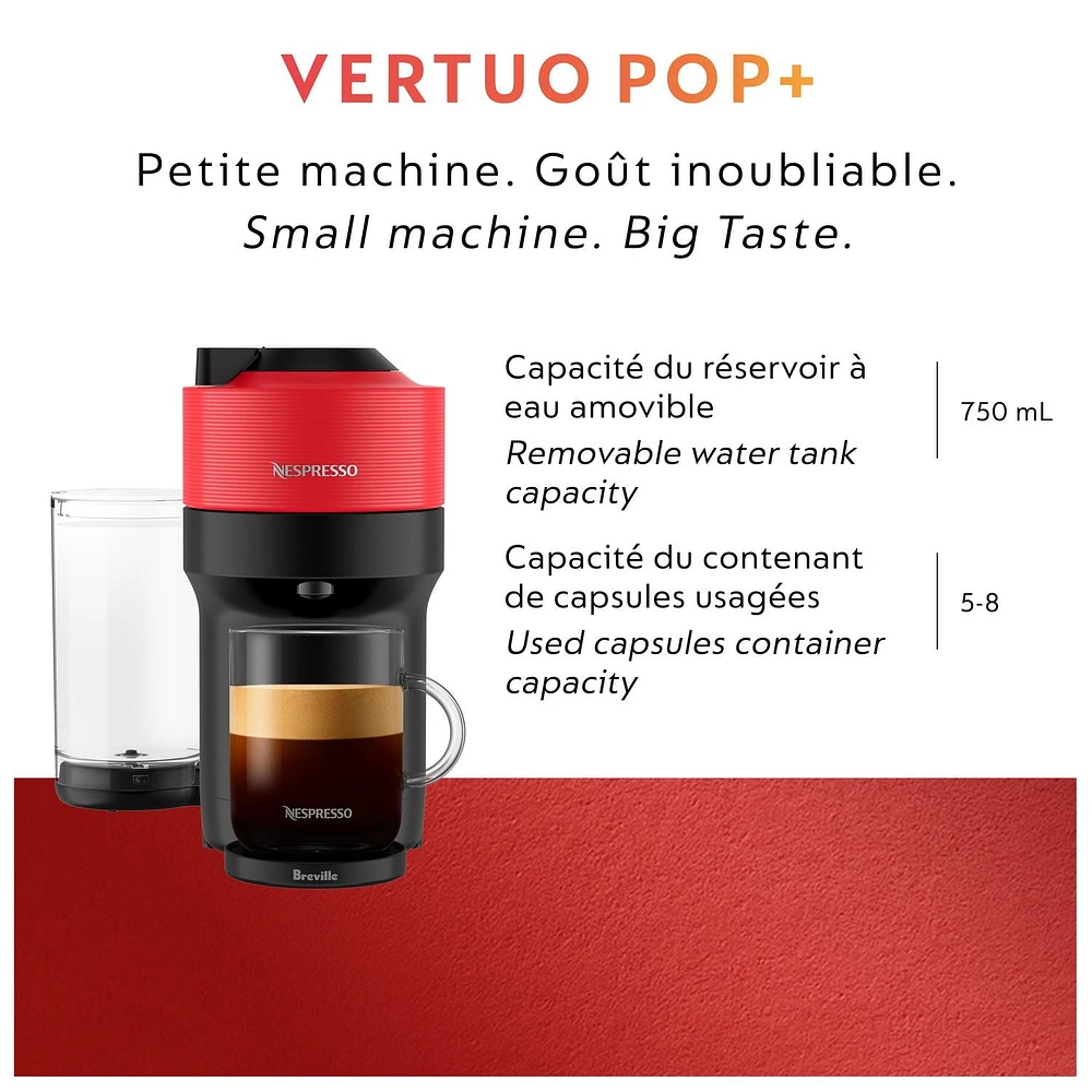 Nespresso Vertuo Pop+ Coffee and Espresso Machine by Breville, Spicy Red