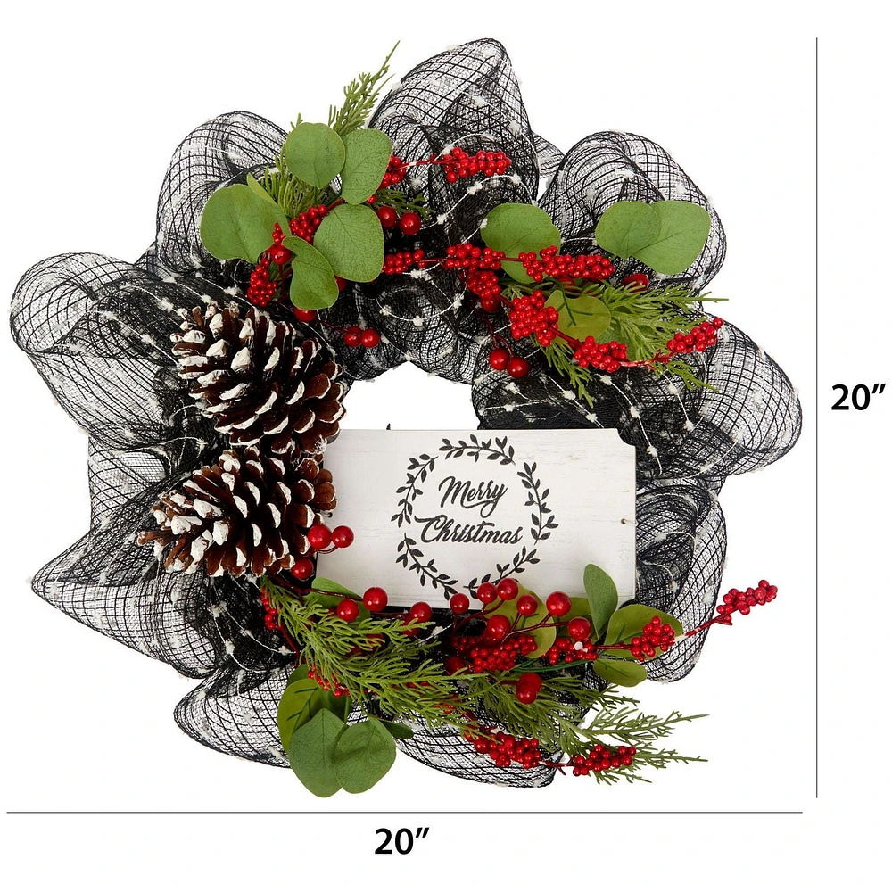 Holiday Time 20" Merry Christmas Sign Mesh Christmas Wreath