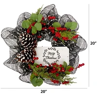 Holiday Time 20" Merry Christmas Sign Mesh Christmas Wreath
