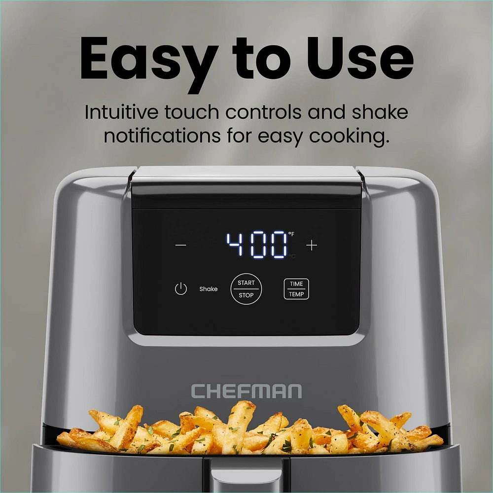 Chefman 2L (2 Qt) Compact Air Fryer w/ Digital Display and Shake Reminder - Grey, New