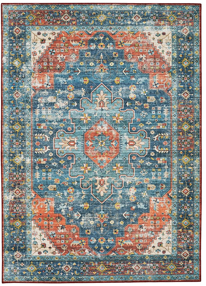 Tapis lavable Markum 5 pi x 7 pi sarcelle et rouille