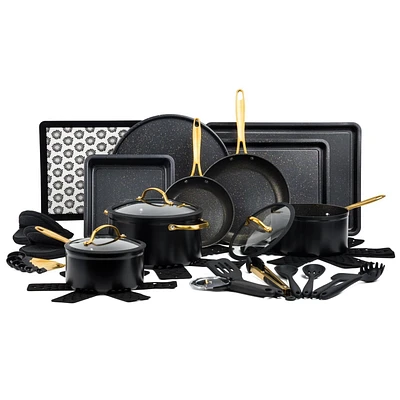 Thyme & Table Batterie de cuisine et ustensiles de cuisson antiadhésifs 32 pièces Noir