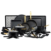 Thyme & Table Batterie de cuisine et ustensiles de cuisson antiadhésifs 32 pièces Noir