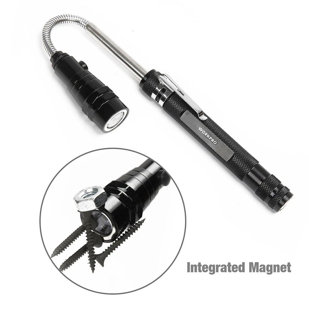 WorkPro Magnetic Telescoping Light With Pickup Tool