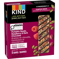 KIND Barres Graines, fruits et noix, Graines de citrouille, framboises et chocolat noir, 40 g, boîte de 5 unités Graines, Fruits et Noix Framboise