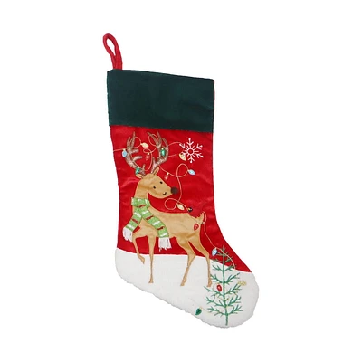 Holiday Time 20 inches velvet Reindeer stocking - Red