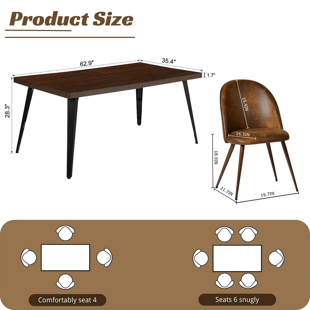 Homy Casa Ensemble de table à manger de 63 pouces avec 1 table et 4 chaises – Ensemble de salle à manger moderne avec dossier ergonomique, chaises rembourrées pour salles à manger, cuisines, petites s