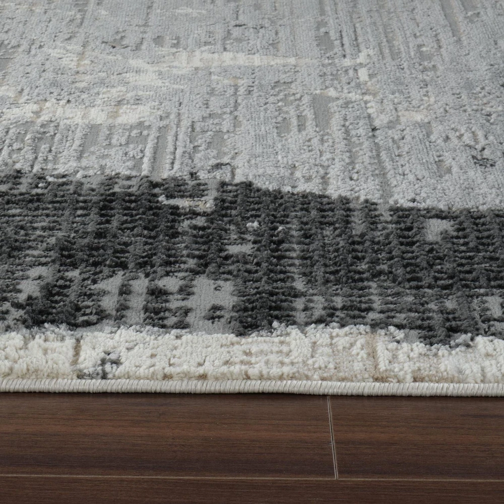 Tapis d'interieur abstrait Rug Branch Nomad, noir beige, moderne - Salon, chambre, salle a manger et cuisine
