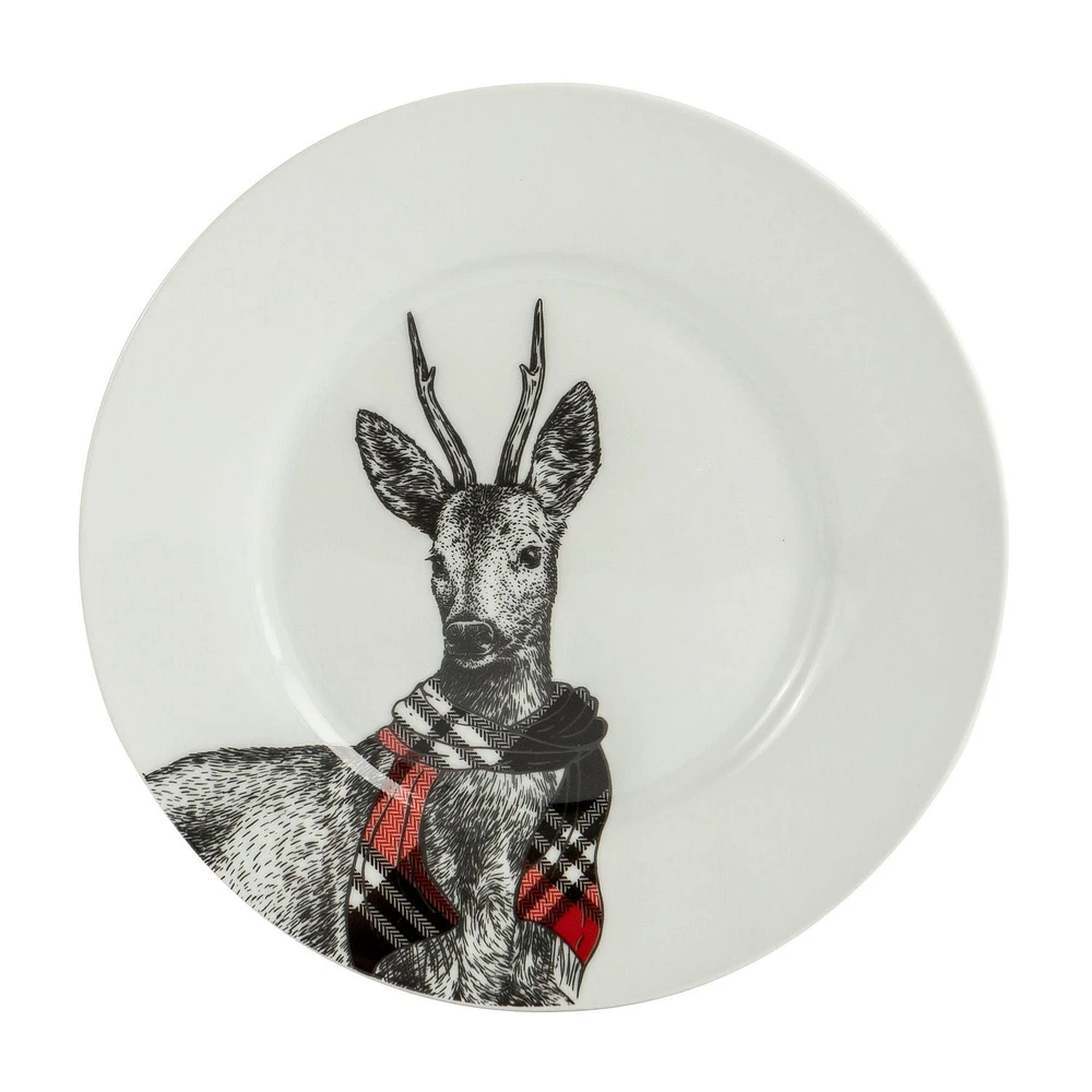 Safdie & Co. Dinnerware set Round Rim 12 Piece Set Cabin Plaid, Set for 4