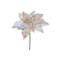 Christmas Furry Poinsettia Pick Avec Flocon De Neige Brillant - Ensemble De 6