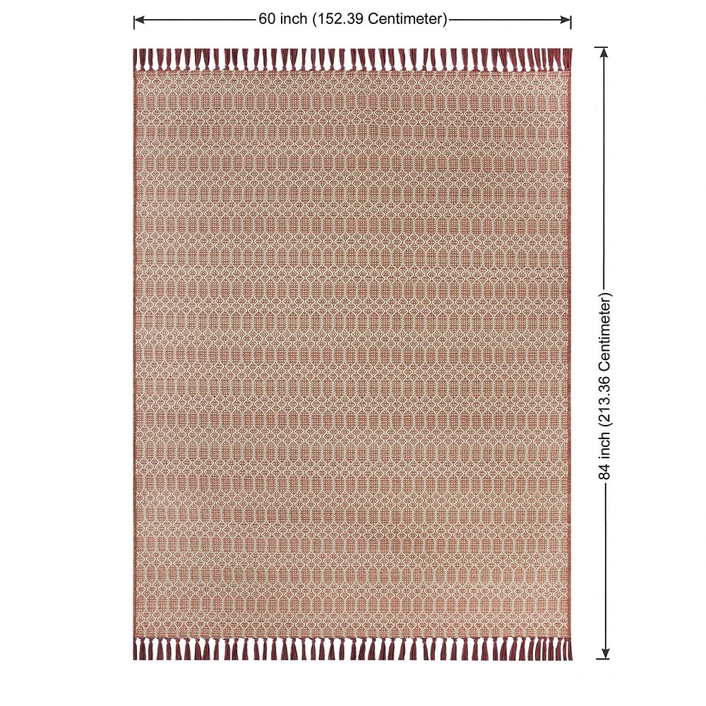 Better Homes & Gardens Woven Geo 5’x7’ Outdoor Rug - Polypropylene/Polyester - Terra Cotta, 5' x 7', fade resistant