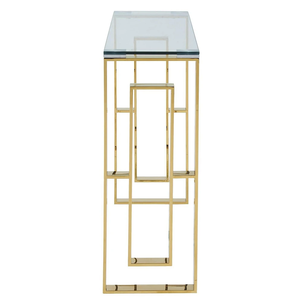 Console/bureau contemporain en acier inoxydable et verre – doré