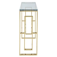 Console/bureau contemporain en acier inoxydable et verre – doré