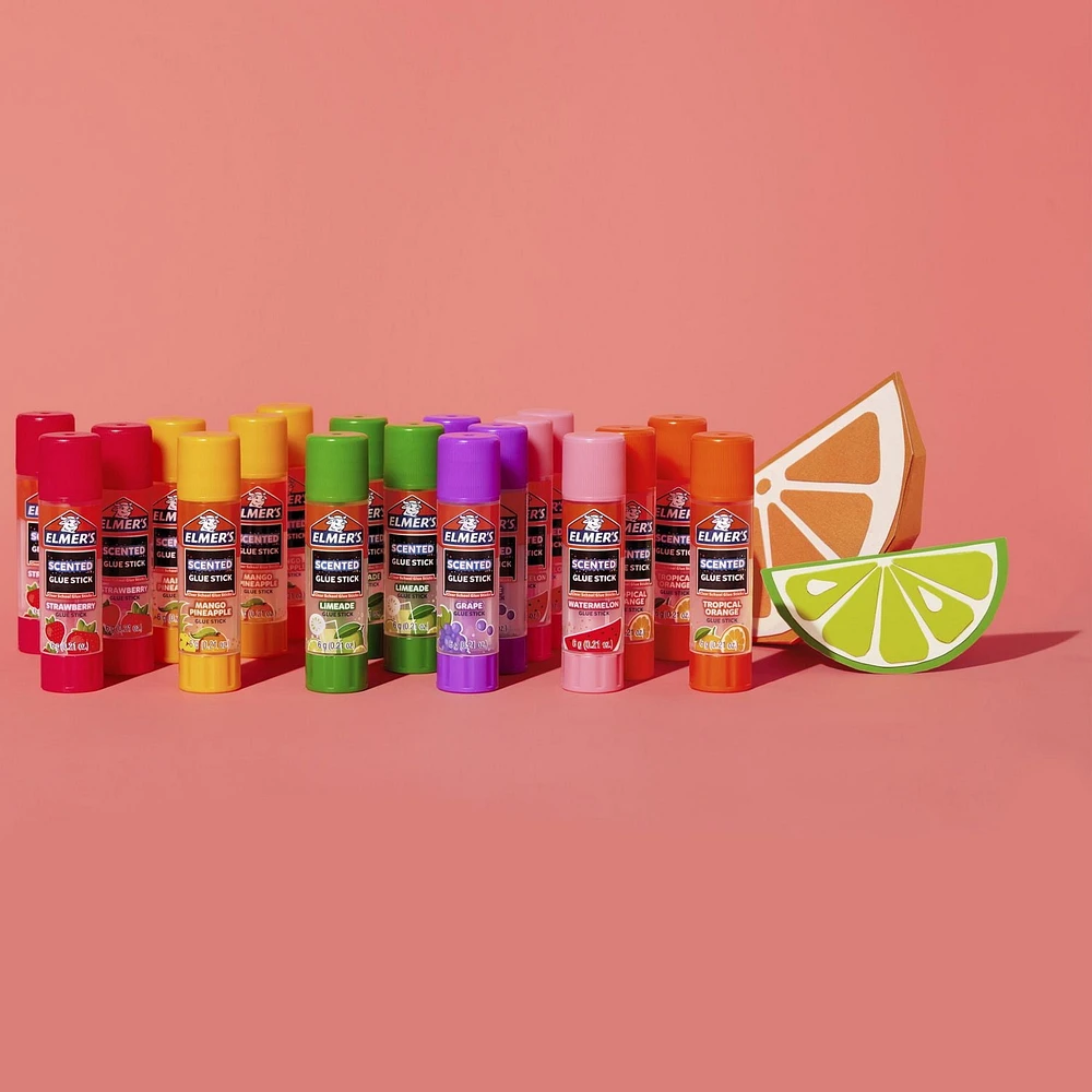 Bâtons de colle parfumée Elmer's, colle scolaire sûre et non toxique, 30 unités (6 g chacune) 6 parfums amusants et excitants