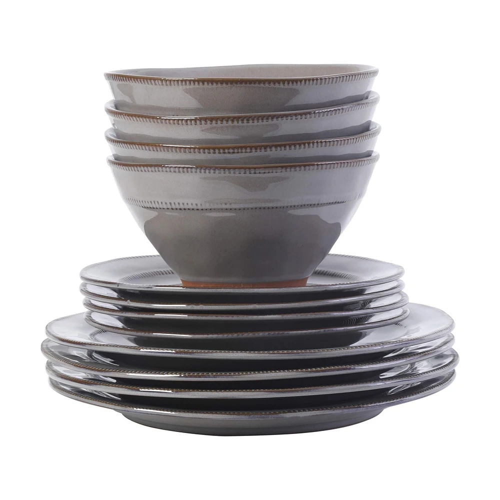 Gibson Elite Terranea 12 Piece Dinnerware Set, Grey, Terracotta