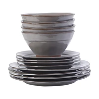 Gibson Elite Terranea 12 Piece Dinnerware Set, Grey, Terracotta