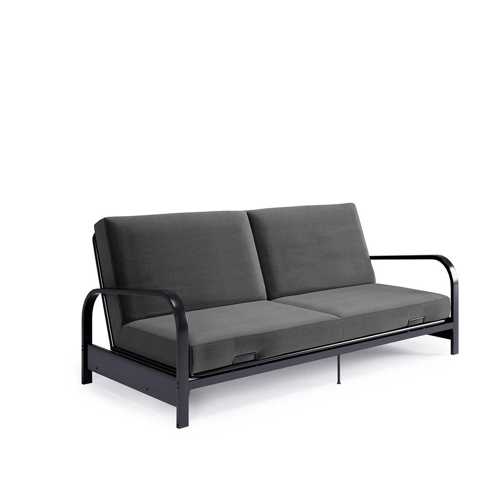 DHP Black Metal Arm Futon Frame with 6-Inch Pocket Coil Futon Mattress