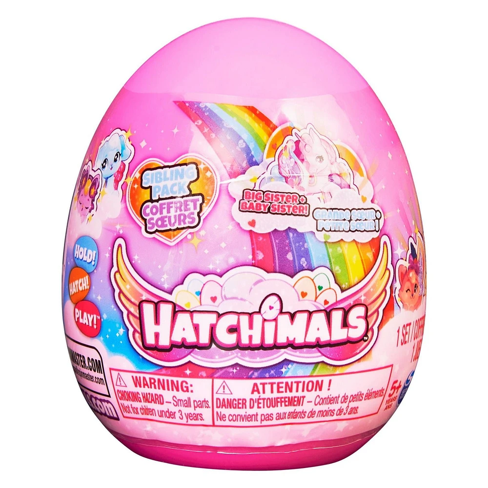 Hatchimals CollEGGtibles, Coffret Sœurs avec 1 grand enfant, 1 bébé et un œuf réutilisable (les styles peuvent varier), jouets pour filles à partir de 5 ans Hatchimals Coffret Sœurs