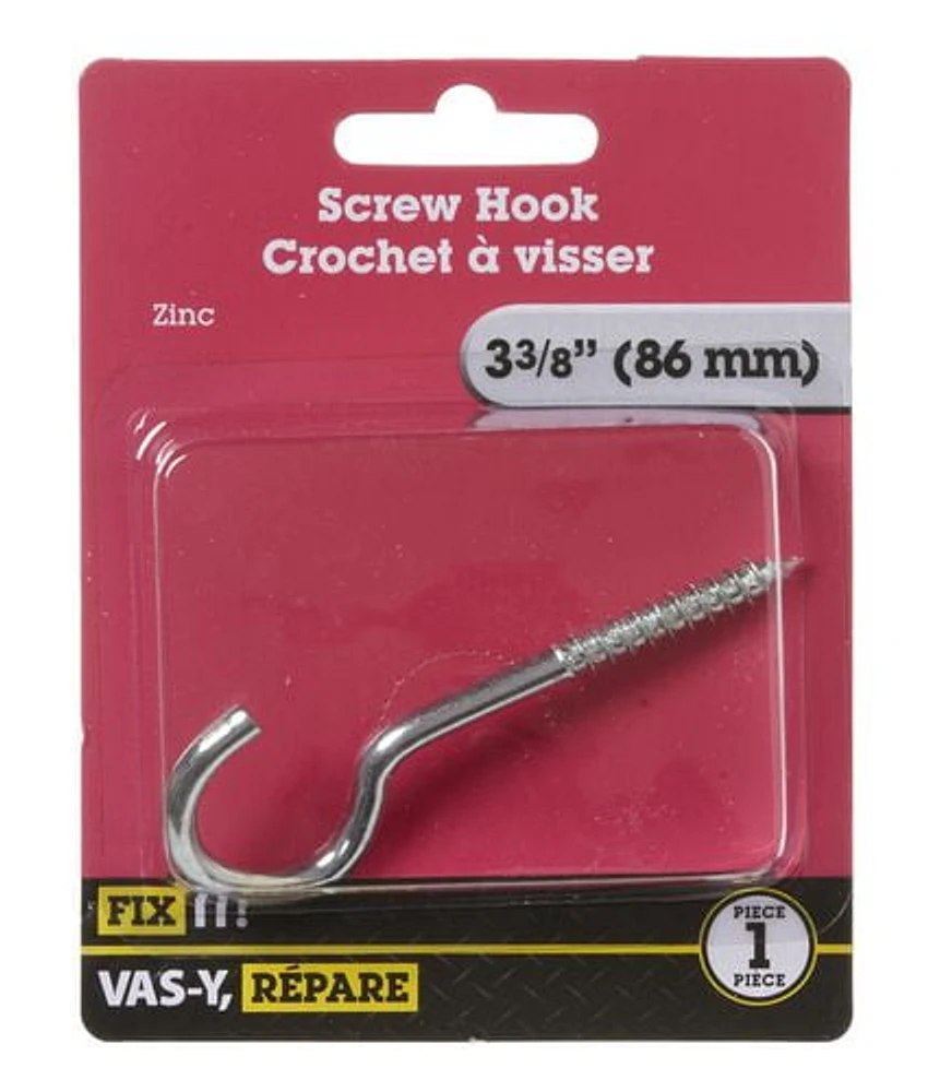 Crochet à vis 3-3/8 po 1 pièce Les crochets à vis peuvent être utilisés pour suspendre des plantes et d'autres articles variés. Le produit est muni d'un bout pointu permettant de s'insérer facilement dans le bois.