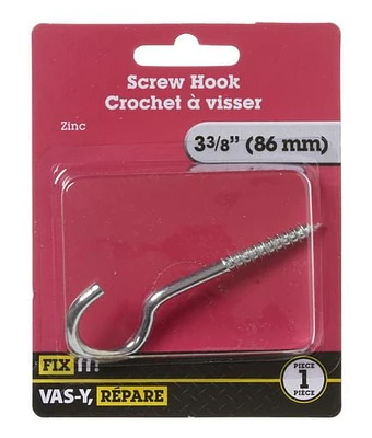 Crochet à vis 3-3/8 po 1 pièce Les crochets à vis peuvent être utilisés pour suspendre des plantes et d'autres articles variés. Le produit est muni d'un bout pointu permettant de s'insérer facilement dans le bois.