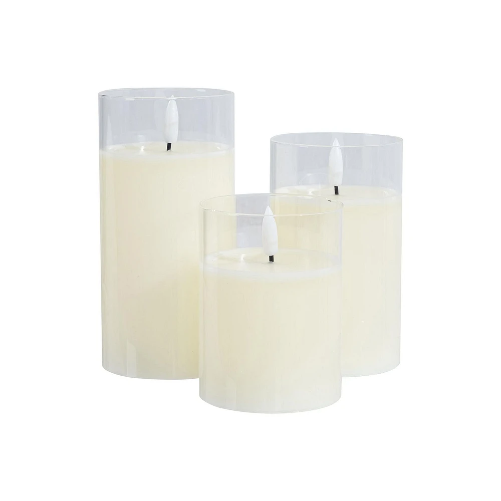 BOUGIE BLANCHE SANS FLAMME HOMETRENDS, paquet de 3 3x3x4 pouces, 3x3x5 pouces, 3x3x6 pouces