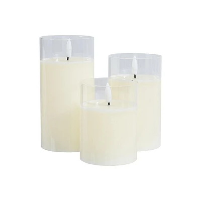 BOUGIE BLANCHE SANS FLAMME HOMETRENDS, paquet de 3 3x3x4 pouces, 3x3x5 pouces, 3x3x6 pouces