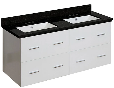 American Imaginations 88.5-in. W Floor Mount Dawn Grey Vanity Set For 3H4-in. Drilling Beige Top White UM Sink AI-18916