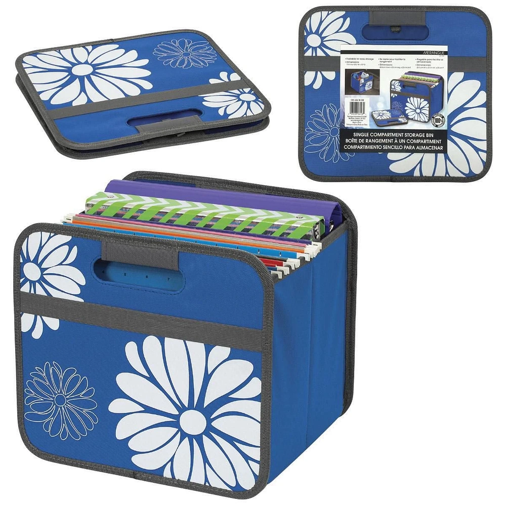Bac de rangement pliable à 1 compartiment, bleu floral