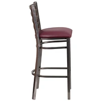 Lot de 2 pièces - Tabouret de restaurant de la série HERCULES en métal transparent à dossier échelle - siège en vinyle bourgogne