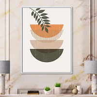 Designart Soleil géométrique abstrait et lune avec feuille II ART MURAL À CADRE FLOTTÉ