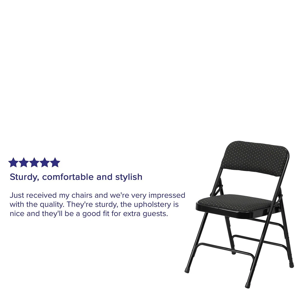 2 pièces Chaise pliante de la série HERCULES en tissu noir à motifs et métal à triple entretoise courbé et double charnière