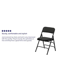2 pièces Chaise pliante de la série HERCULES en tissu noir à motifs et métal à triple entretoise courbé et double charnière