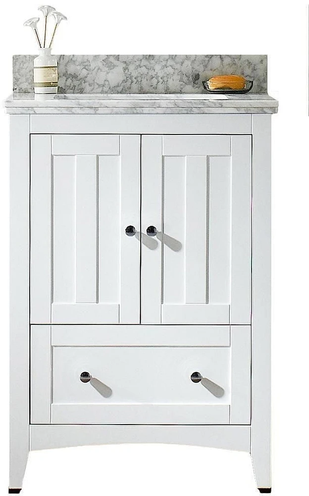 American Imaginations -in. W Floor Mount White Vanity Set For 3H4-in. Drilling Black Galaxy Top Biscuit UM Sink AI