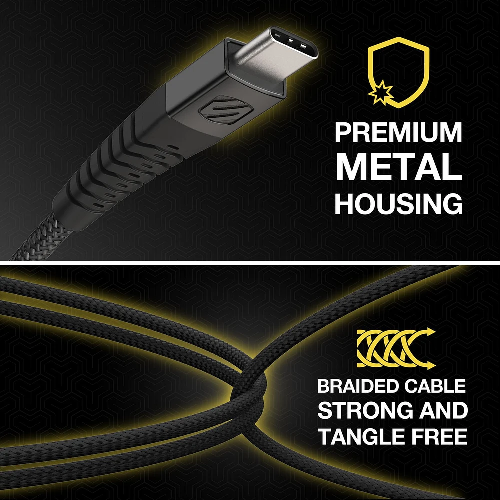 Scosche HDCCB4-SP Strikeline Heavy-Duty Premium USB-C to USB-C Charge & Sync Braided Cable 4-ft. Black/Space Gray, Heavy-Duty USB-C to USB-C Cbl