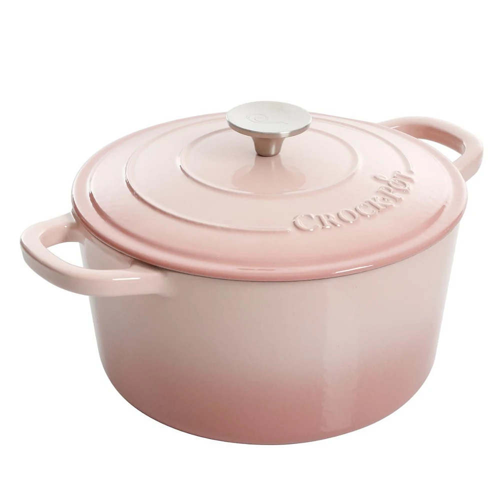 Crock-Pot Artisan Four hollandais en fonte émaillée avec couvercle, rose blush, rond, 5 Qt