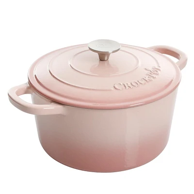 Crock-Pot Artisan Four hollandais en fonte émaillée avec couvercle, rose blush, rond, 5 Qt
