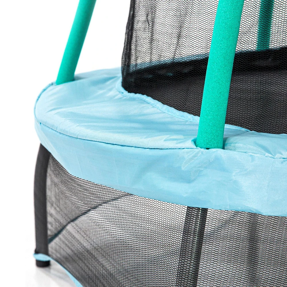 SKYWALKER TRAMPOLINES 48 pouces, rond bleu sarcelle, trampoline d'intérieur pour enfants, mini videur, rebondeur avec filet de sécurité et rembourrage
