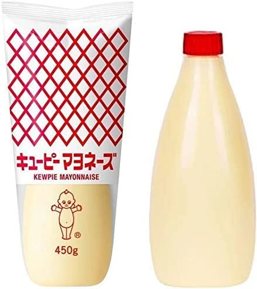 KEWPIE Mayonnaise 450g, Anyone who has ever eaten juicy karaage fried chicken in an izakaya knows that it always tastes better with a generous helping of Japanese mayonnaise. Found in grocery stores and restaurants across Japan, Kewpie Mayonnaise is a popular Japanese mayo