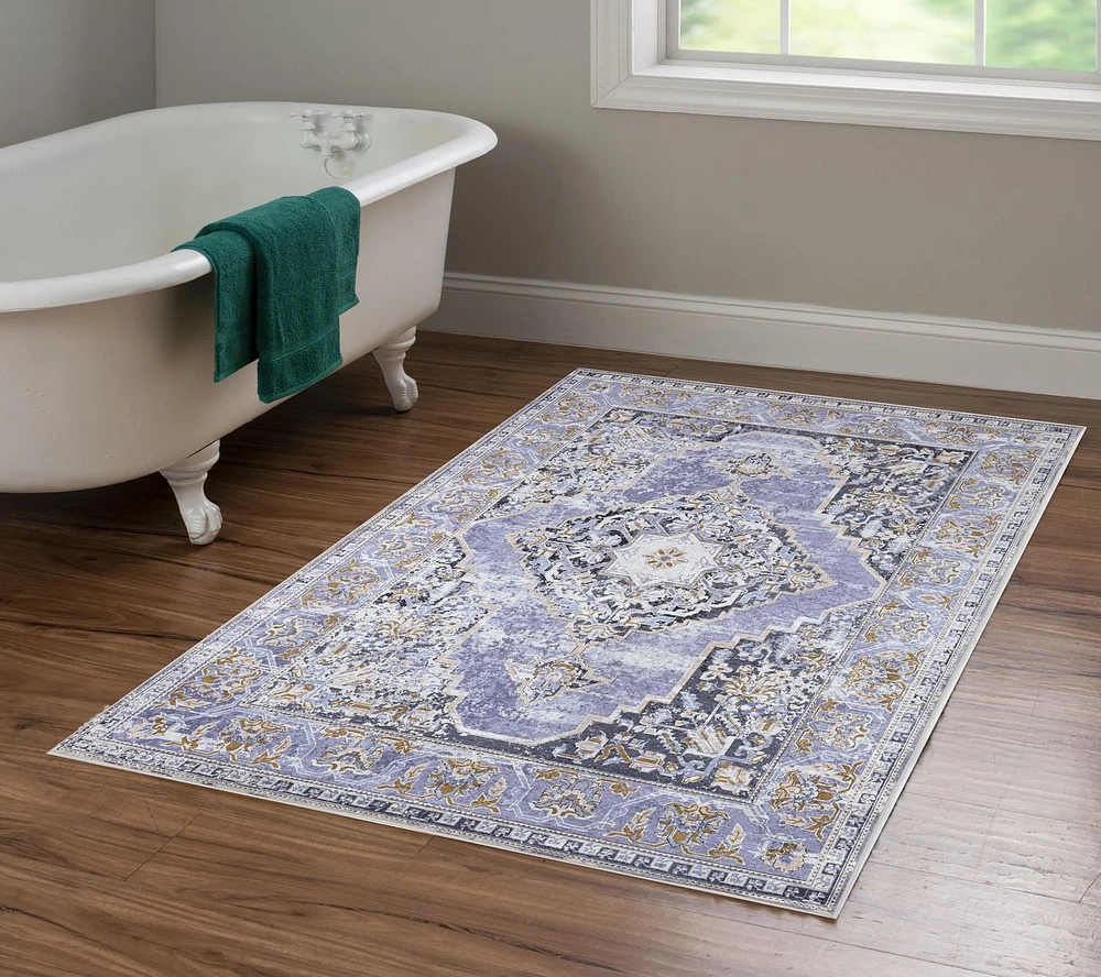 Tapis Emerald Canton bleu & ivoire de 6 pi 7 po x 9 pi 7 po