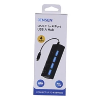 Jensen USB C à 4 Port USB A Hub - Noir