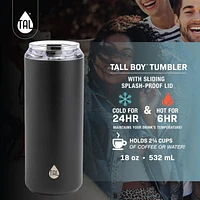 TAL Stainless Steel Tall Boy Tumbler 18 fl oz, Black, Water Bottle