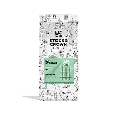 Stock and Crown Coffee - Light Roast Roast - 250g Ground Coffee - Organic and Fair Trade - Nosy Neighbour, Nosy Neighbour - Light Roast - Ground Coffee 250g