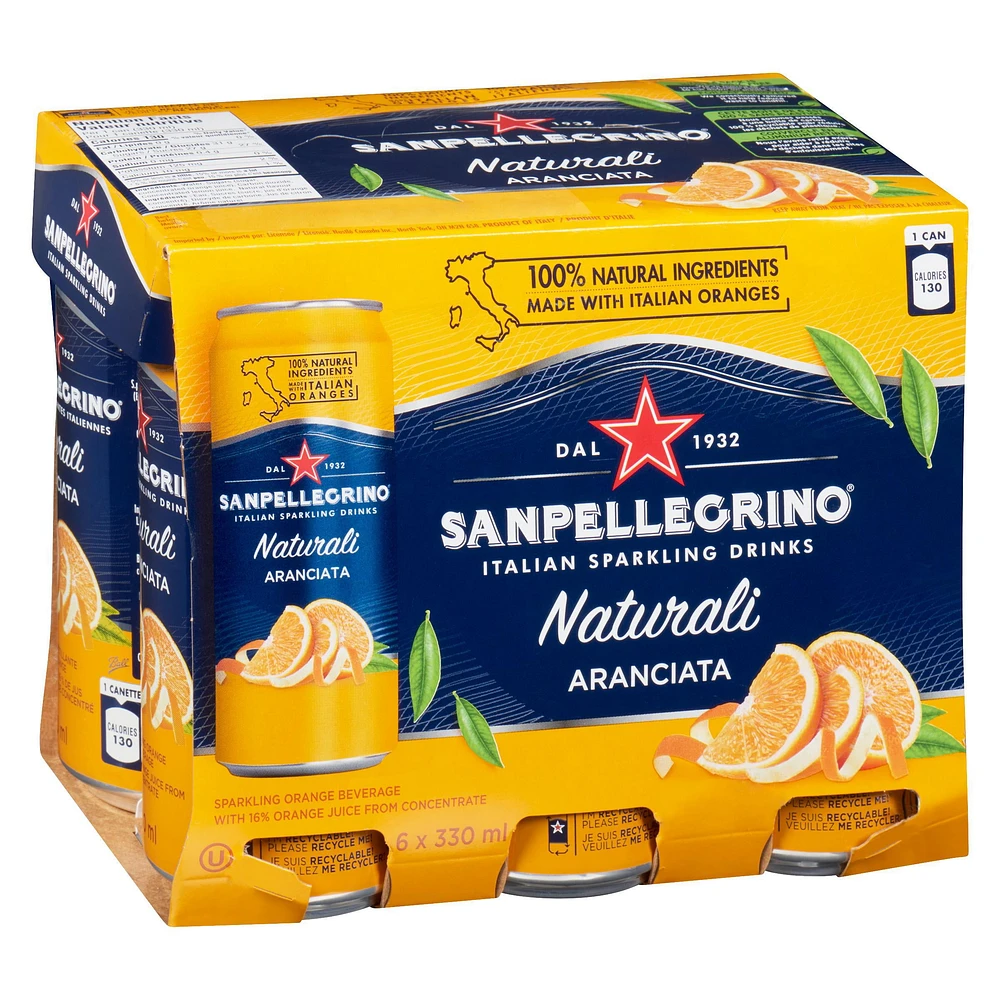 San Pellegrino Naturali Aranciata Sparkling Orange Beverage 6 x 330mL, 6 x 330mL