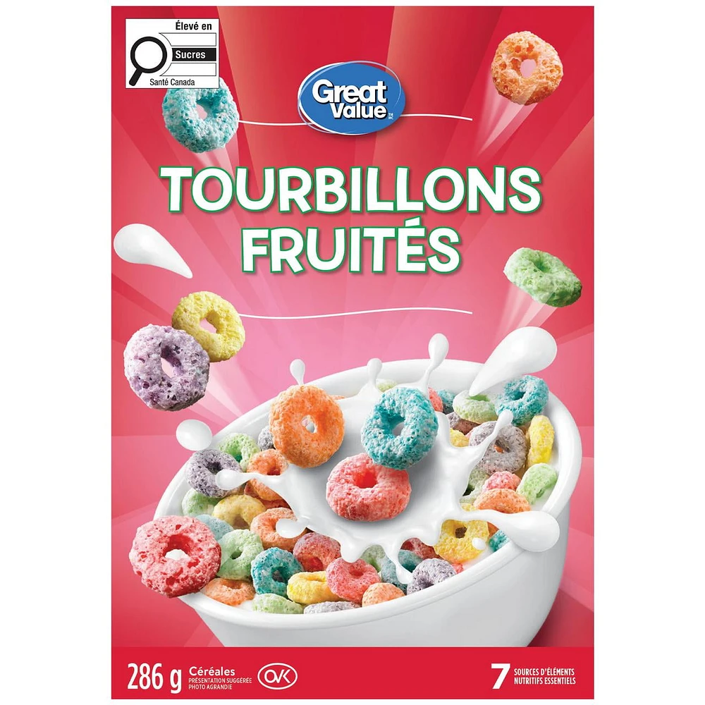 Céréales Tourbillons fruités Great Value 286 g