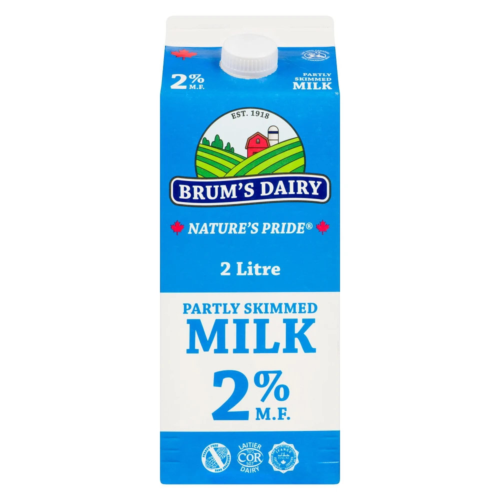 Brum's 2% M.F Partly Skimmed Milk.